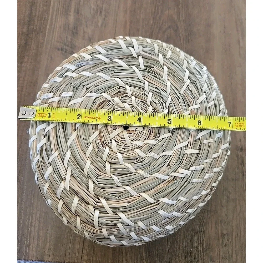 Vintage Woven Sweetgrass Handmade Round Bulbous Basket With Lid 7